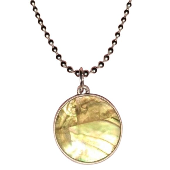 Vintage Gold Lime Abalone Silver Ball Link Necklace Chain Pendant Choker or Long - Picture 8 of 9